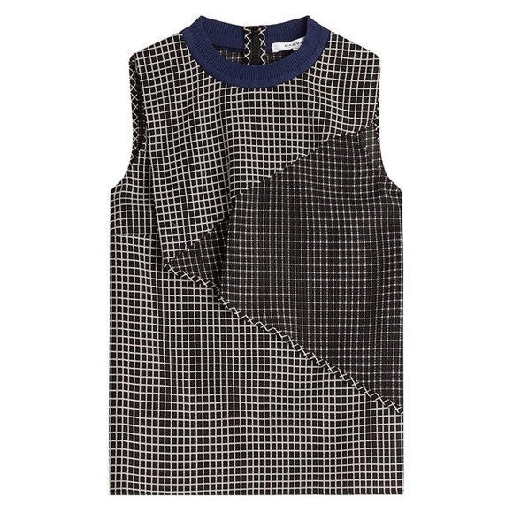 Carven Designer Rare Womens EU 40 Sleeveless Blacke Checkered Blouse - Picture 1 of 10
